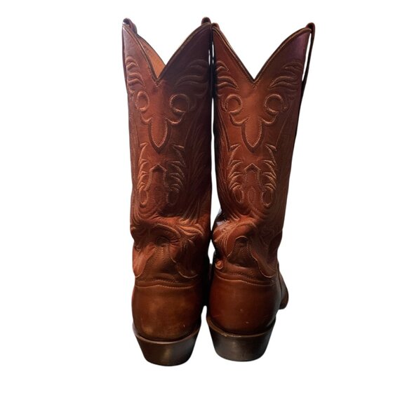 Lucchese Handmade Brown Leather Cowboy Boots Square Toe Mens Sz 10 USA - Picture 5 of 13